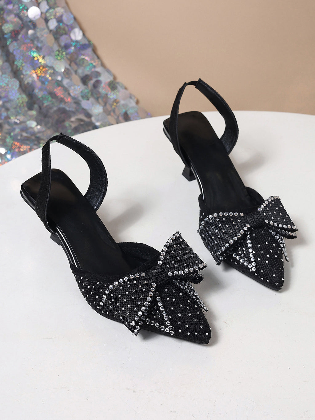 Escarpins Minuit en fête : nœud à strass et bride arrière, présentation 14