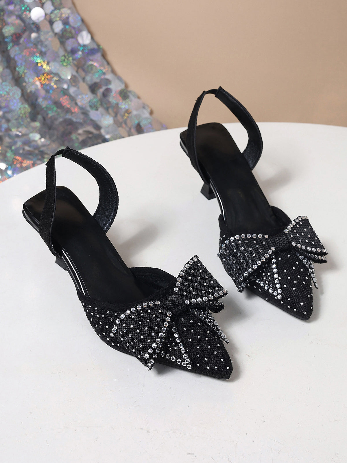 Escarpins Minuit en fête : nœud à strass et bride arrière, présentation 14