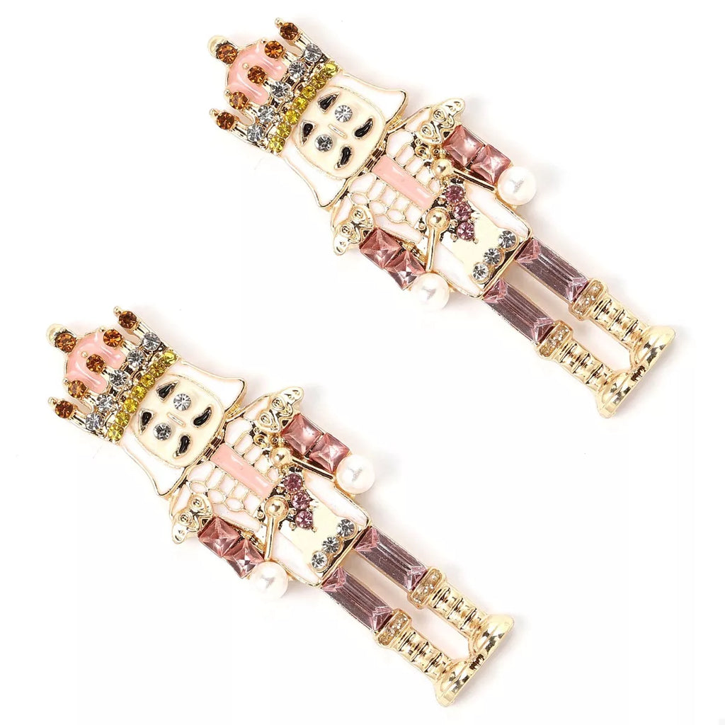 Boucles Casse-Noisette : paire pendante de Noël, détails dorés, strass et perles synthétiques