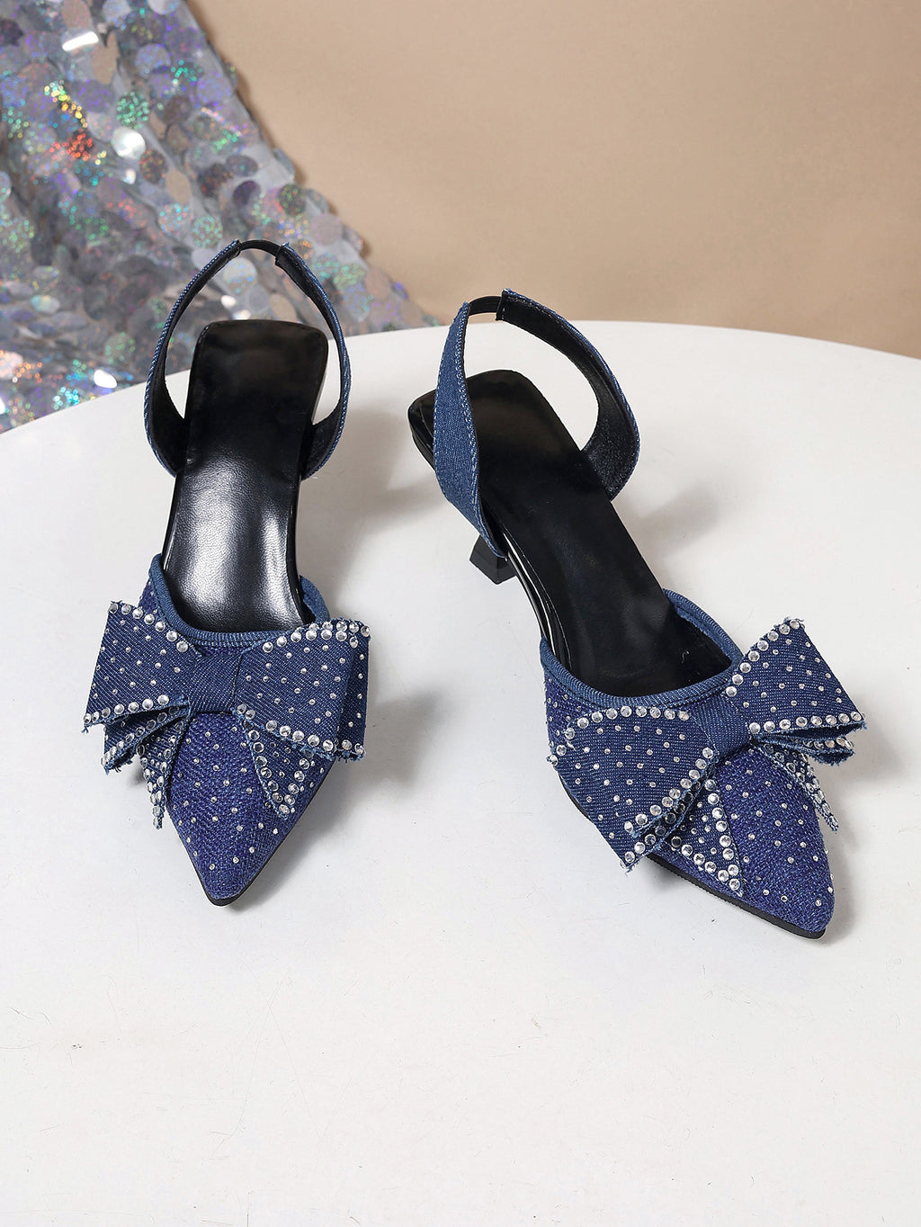 Escarpins Minuit en fête : nœud à strass et bride arrière, présentation 13
