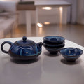 Service à thé Bleu nuancé — Théière & quatre tasses