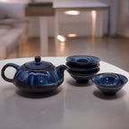 Service à thé Bleu nuancé — Théière & quatre tasses