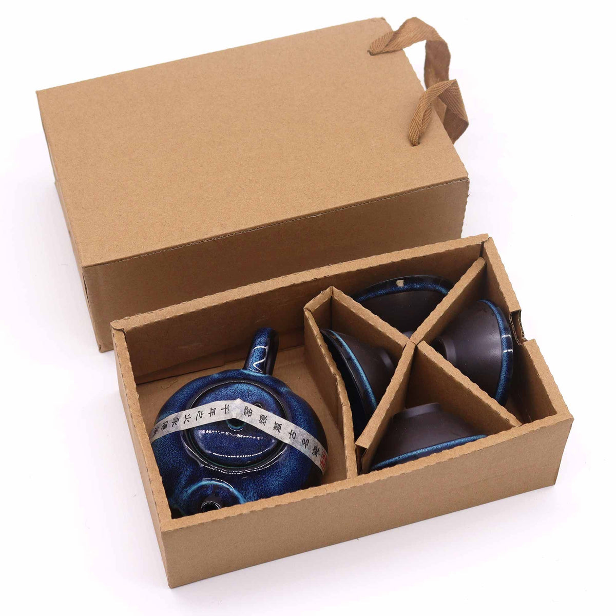Service à thé Bleu nuancé — Théière & quatre tasses