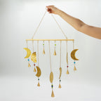 Suspension décorative — Phases de lune et perles de verre, 43 × 40 cm