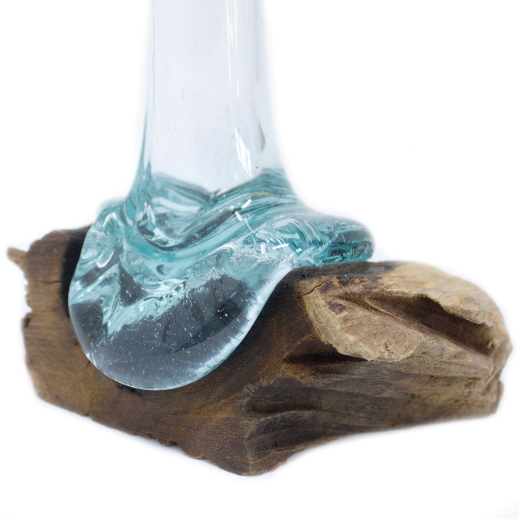 Vase sculptural en verre sur bois — Chaque pièce est unique