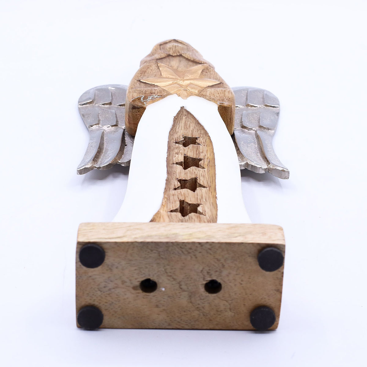 Ange Étoile douce — Bois de manguier et ailes patinées, 30 cm