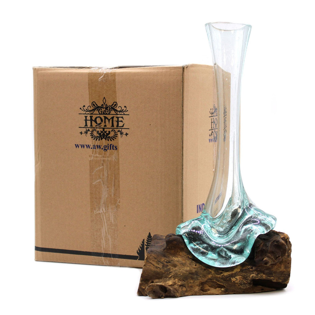 Vase sculptural en verre sur bois — Chaque pièce est unique