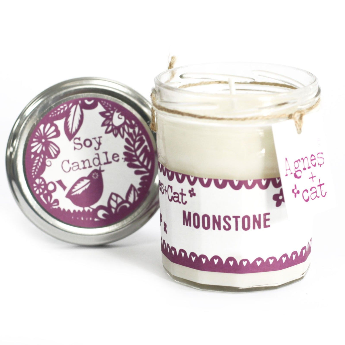 Agnes + Cat — Bougie parfumée Moonstone, pot en verre 220 ml