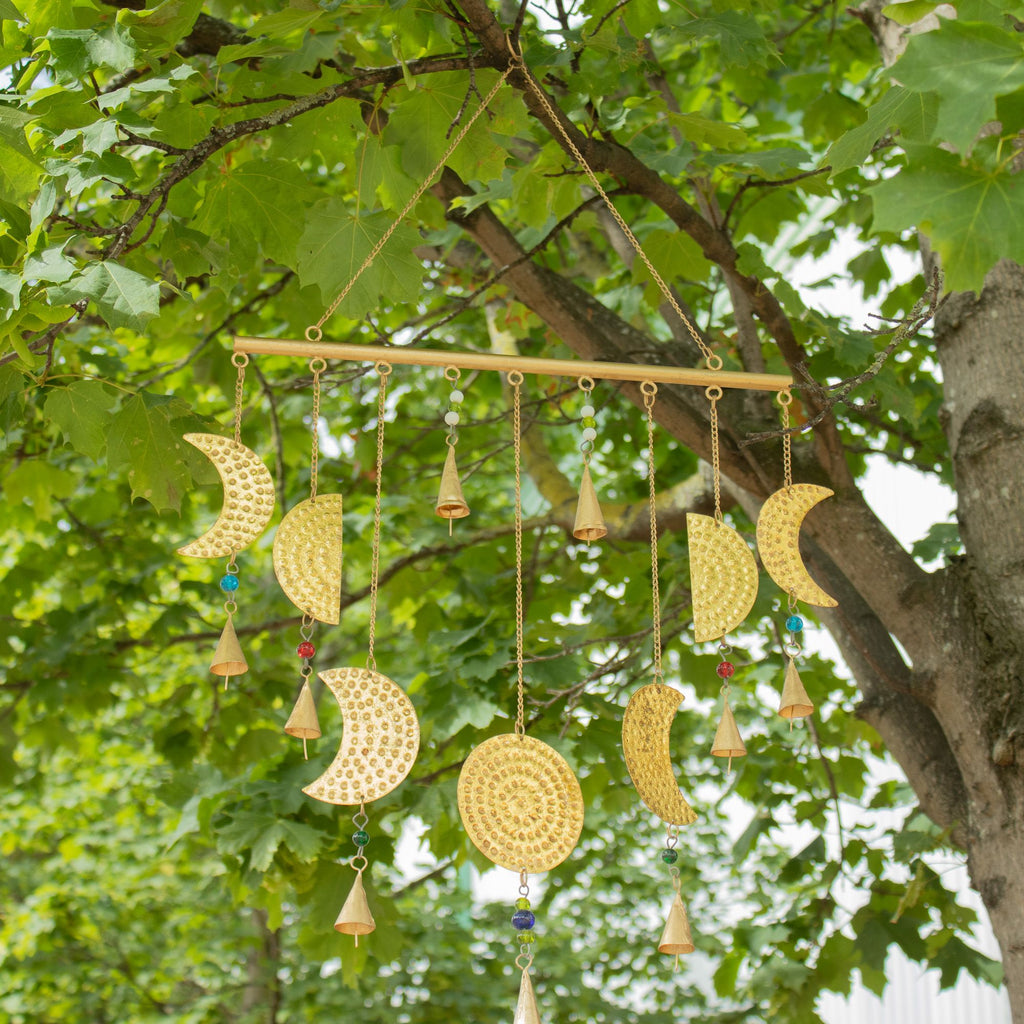Suspension décorative — Phases de lune et perles de verre, 43 × 40 cm