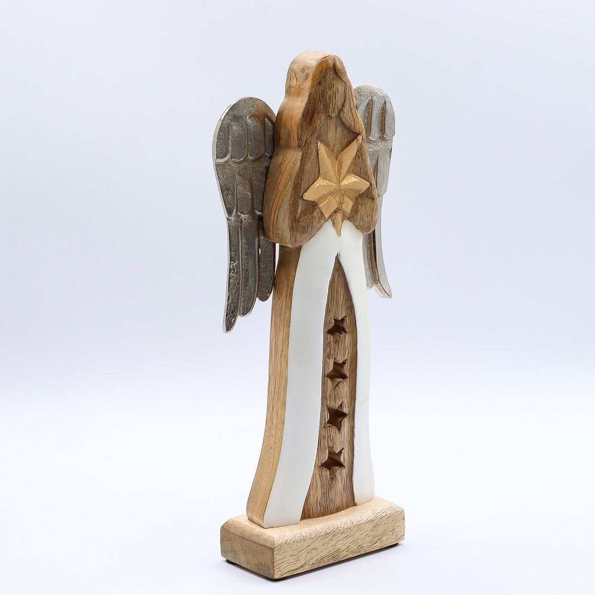 Ange Étoile douce — Bois de manguier et ailes patinées, 30 cm