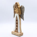 Ange Étoile douce — Bois de manguier et ailes patinées, 30 cm