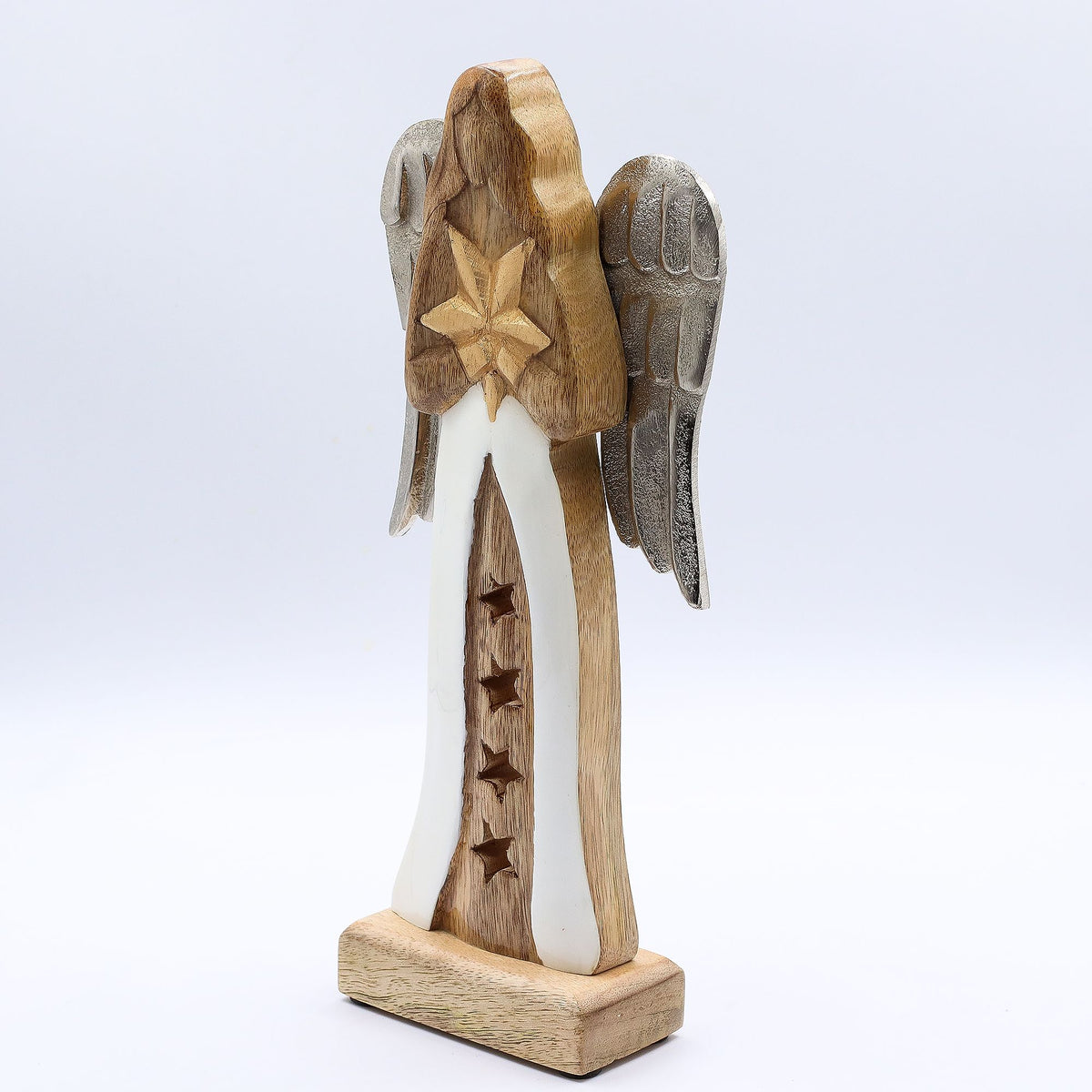 Ange Étoile douce — Bois de manguier et ailes patinées, 30 cm