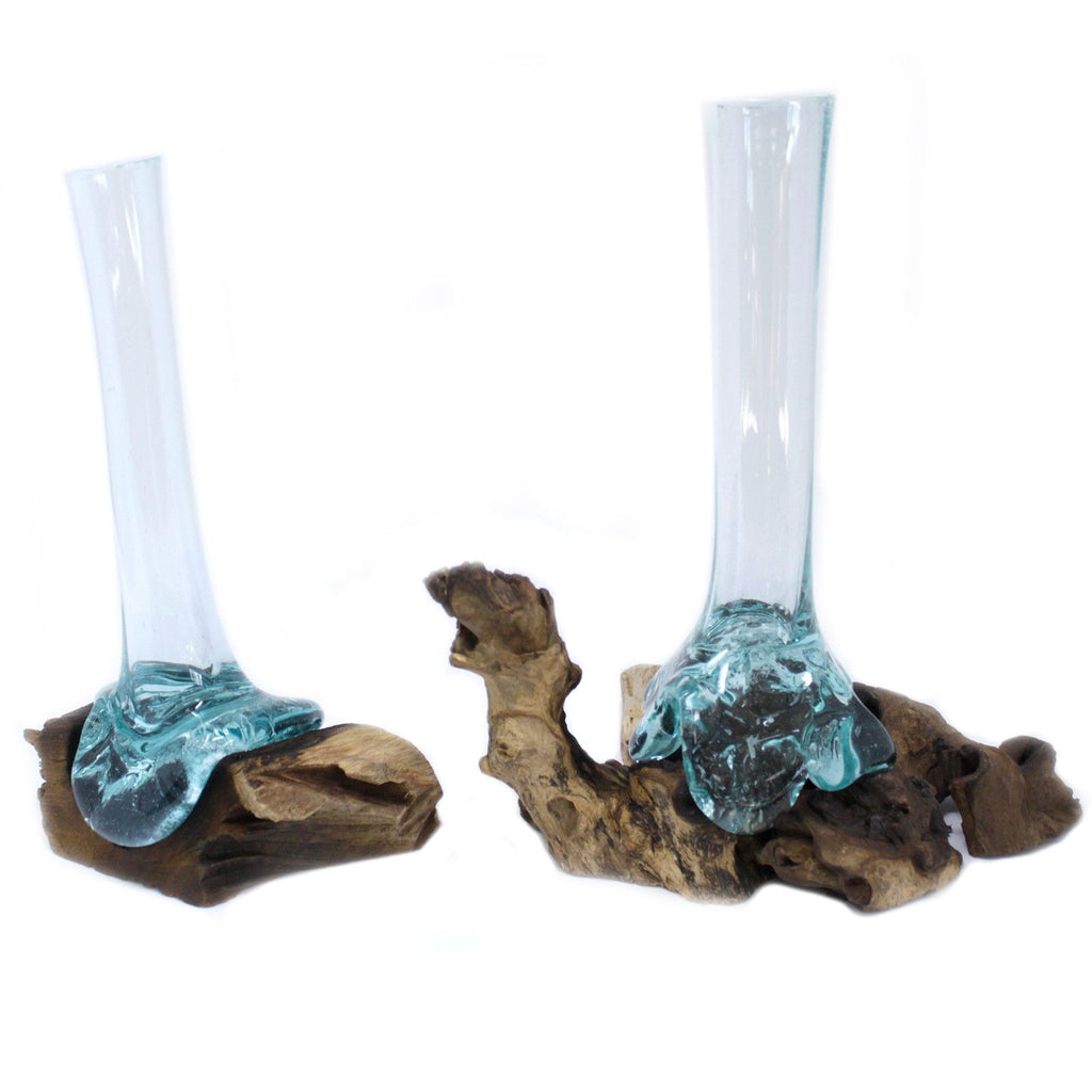Vase sculptural en verre sur bois — Chaque pièce est unique