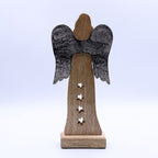 Ange Étoile douce — Bois de manguier et ailes patinées, 30 cm