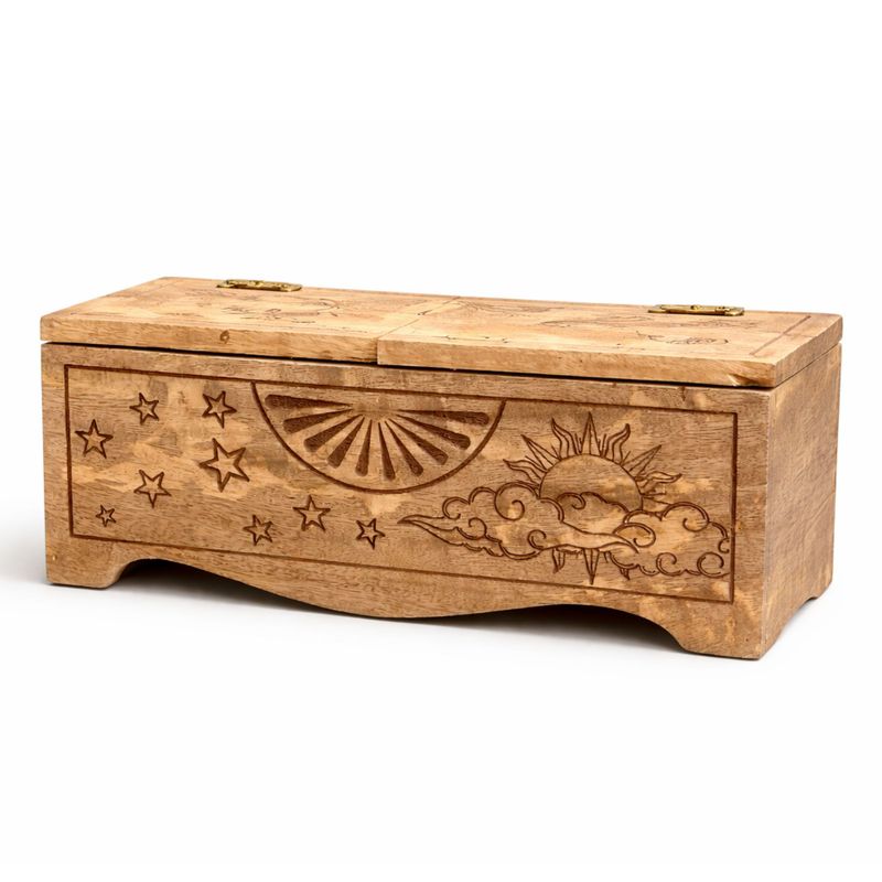 Coffret Soleil et Lune en bois sculpté