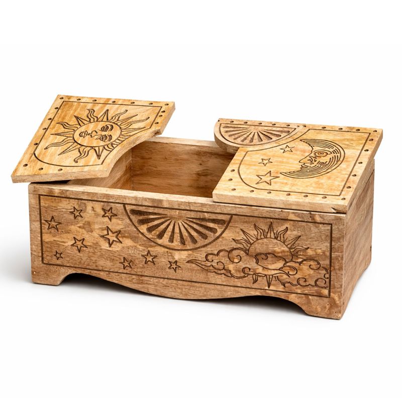 Coffret Soleil et Lune en bois sculpté