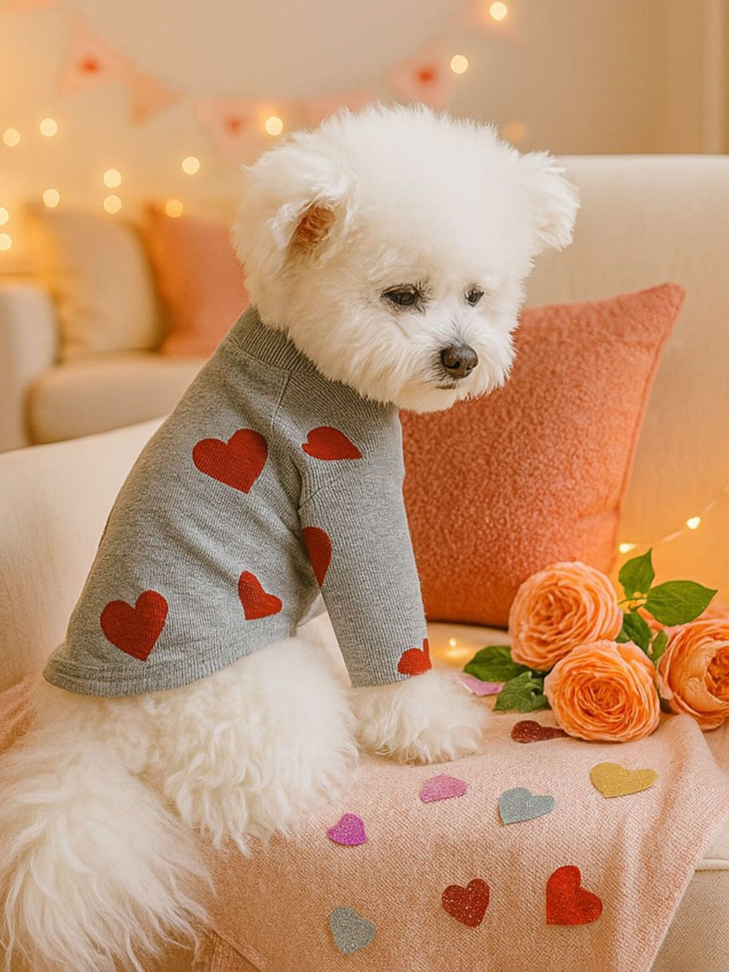 Pull Complice de cœur pour animaux : maille à cœurs, vue 2
