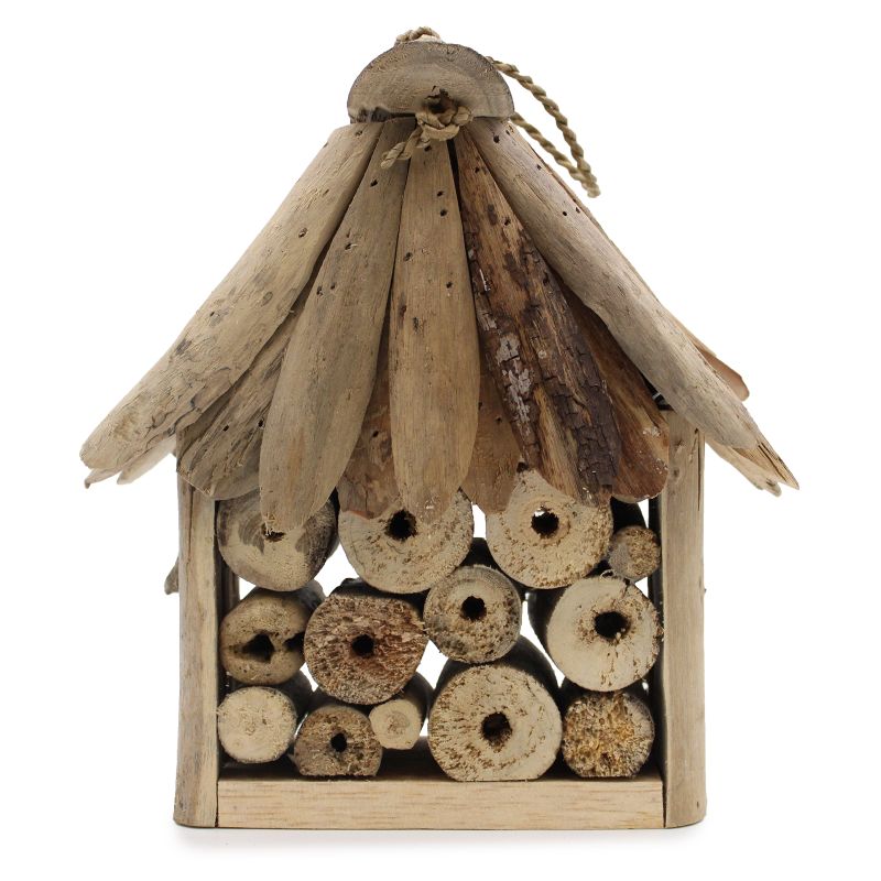 Maison à insectes Petits visiteurs, bois flotté et rondins percés