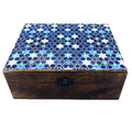 Boîte en bois de manguier avec dessus en céramique à motifs étoiles bleues