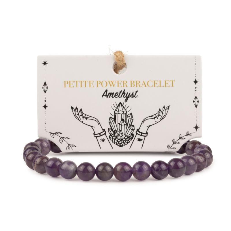 Bracelet Lueurs libres en améthyste sur sa carte illustrée