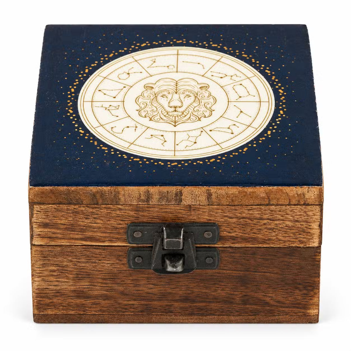 Coffret Lion céleste, bois et décor bleu nuit et doré