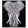 Grande étoffe noire et blanche, motif éléphant, 230 × 200 cm