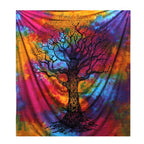 Jeté décoratif en coton à motif d’arbre noir sur fond multicolore