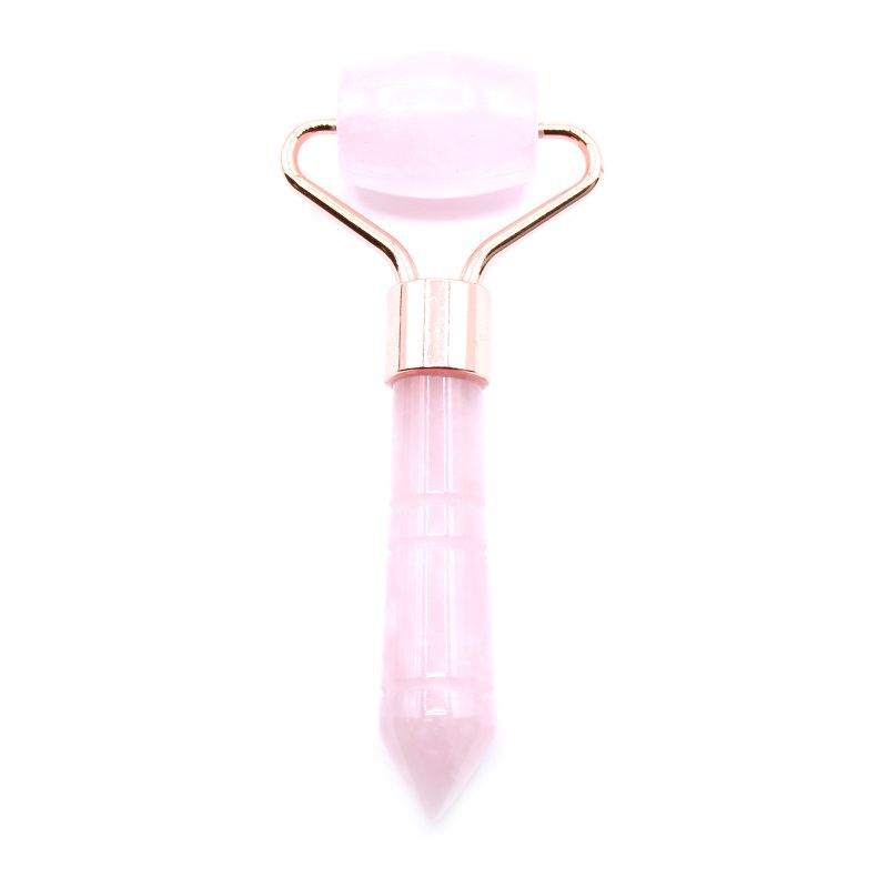 Mini-rouleau visage en quartz rose avec monture métallique