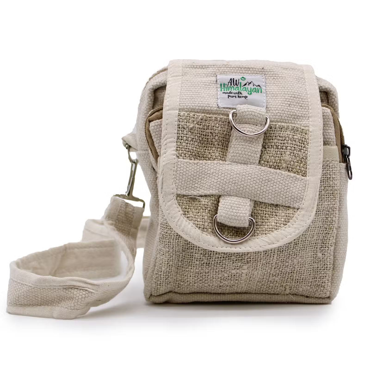 Petit sac bandoulière naturel en chanvre et coton, vue de face