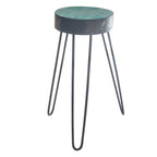 Support Échappée végétale en bois patiné turquoise et pieds métalliques