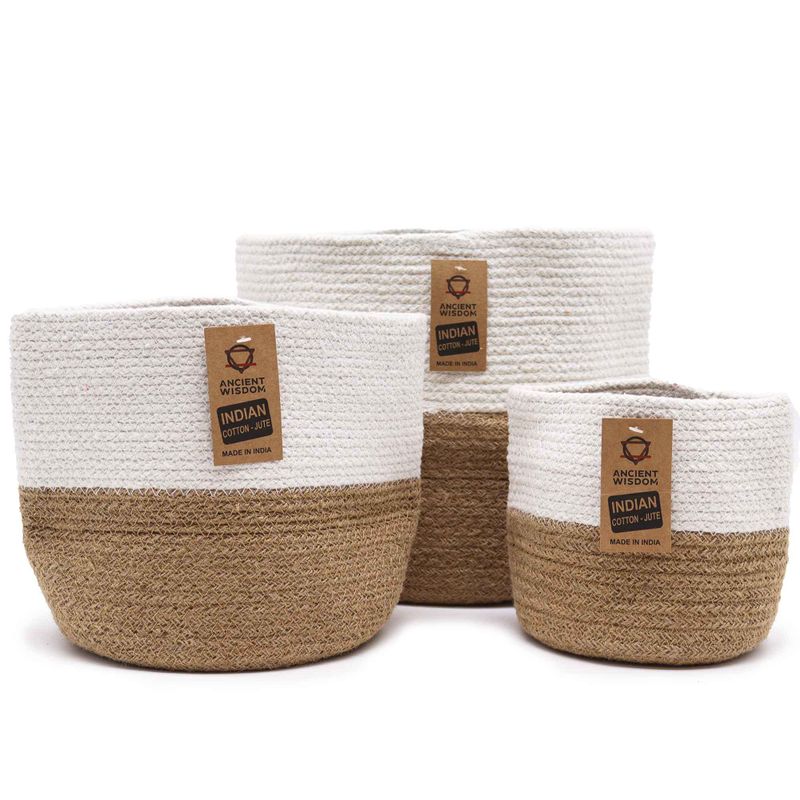 Trio de paniers en corde tressée, ivoire et naturel
